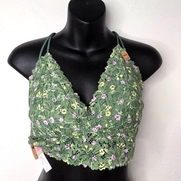 Victoria’s Secret PINK Green Floral Bralette XL - Picture 7 of 8